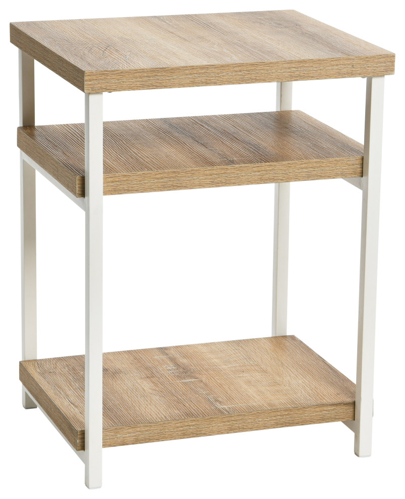 Rectangular Side End Table, Storage Shelves Coastal Oak Rustic, White