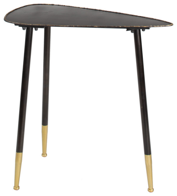 Small Black and Gold MidCentury Hammered Edge Side Table, 12"x24" Midcentury Side Tables