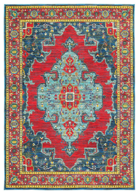 Jillian Old World Inspired Blue and Red Area Rug, 7'10"x10'10"