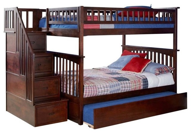 AFI Columbia Twin Over Twin Staircase Trundle Solid Wood Bunk Bed in ...