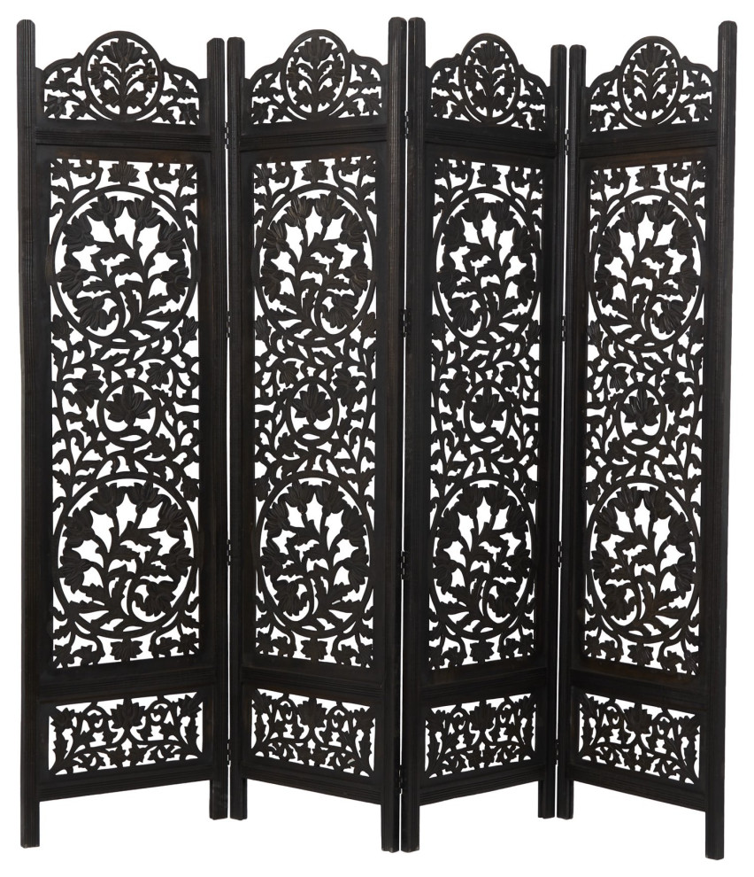 Classic Room Divider, Wooden Panels With Unique Carving Details