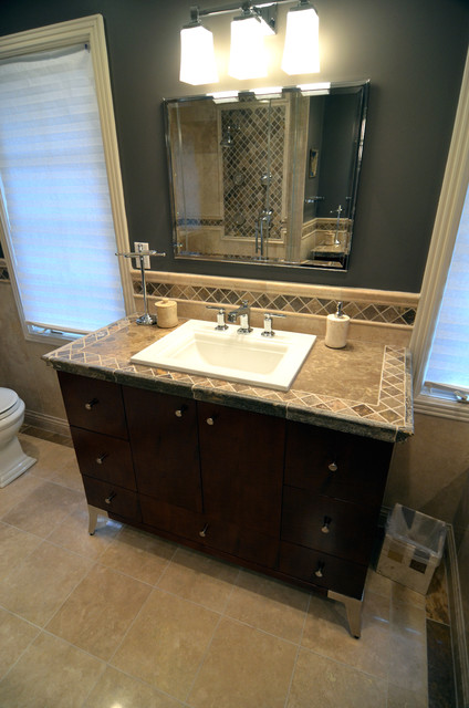 Travertine Tile Counter Top Mediterranean Bathroom Milwaukee