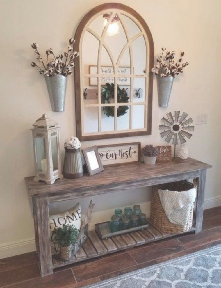 Mid-sized country entryway photo in Other with white walls and a dark wood front door
