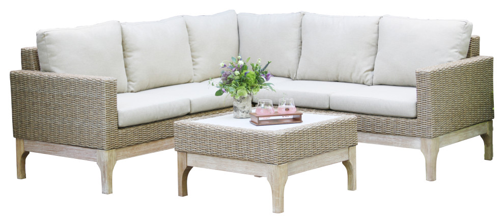 4-Piece Antique Eucalyptus and Wheat Wicker Sectional