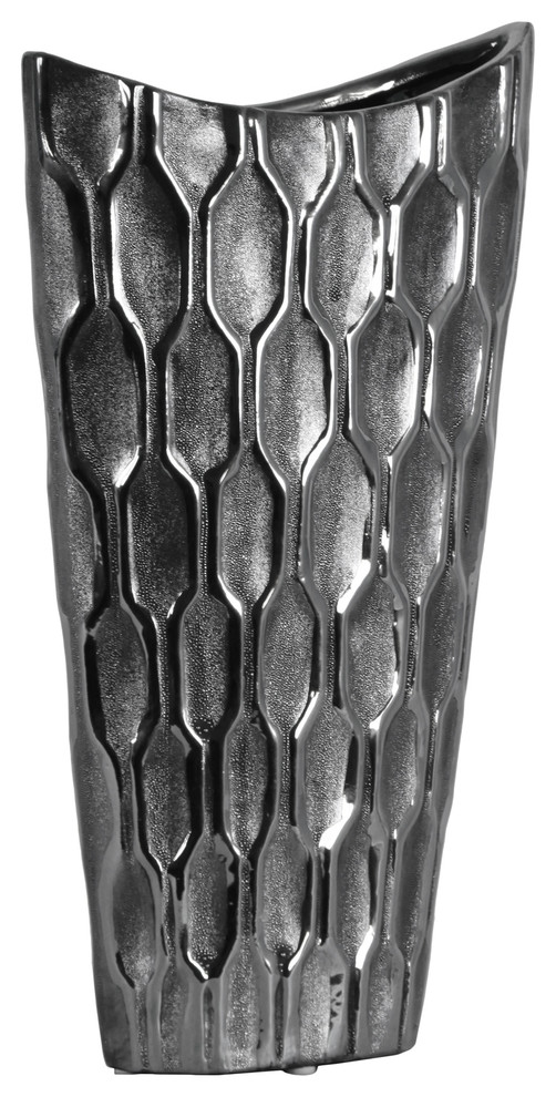 Lee Ceramic Vase, Metallic, Silver, 14"