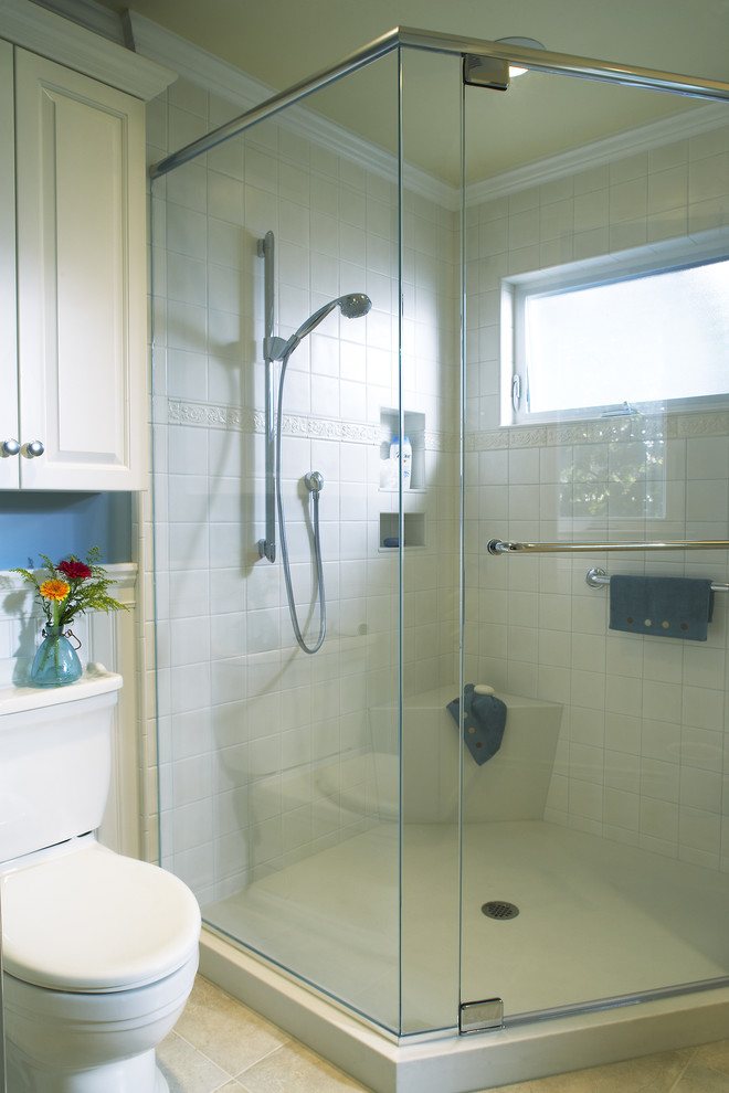 Inspiration for a contemporary bathroom in San Francisco with a corner shower.