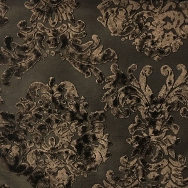 Florence Palace Damask Velvet Upholstery Fabric, Coffee Bean