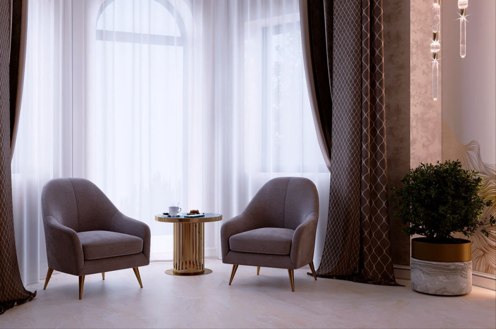 Изысканная спальня с золотой фреской