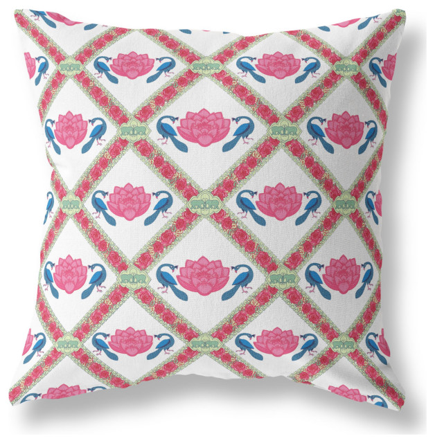 Amrita Sen Broadcloth Pillow With Pink Blue White Finish CAPL477BrCDS-BL-20x20