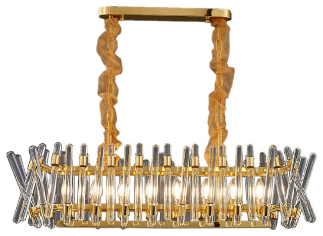 Luxury Gold Rectangle Creative Design Glass Chandelier For Dining Room, L47.2"