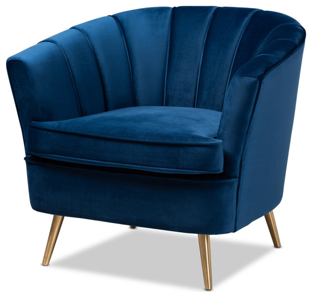 Modern Navy Blue Velvet Fabric, Blue Arm Chair
