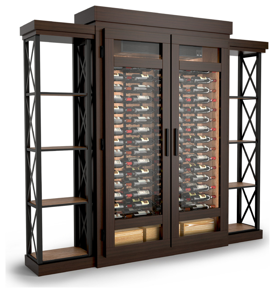 Design ideas for a mid-sized industrial wine cellar in Other with display racks.