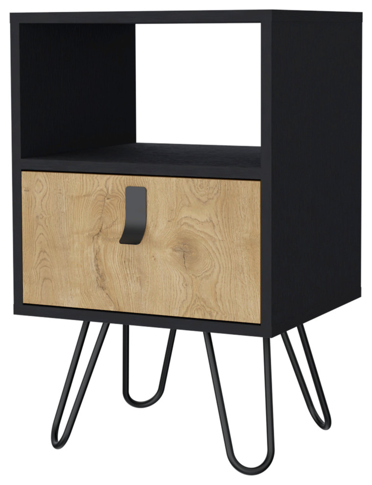 Kimball Nightstand, Ample Storage Design with Hairpin Legs, Drawer an