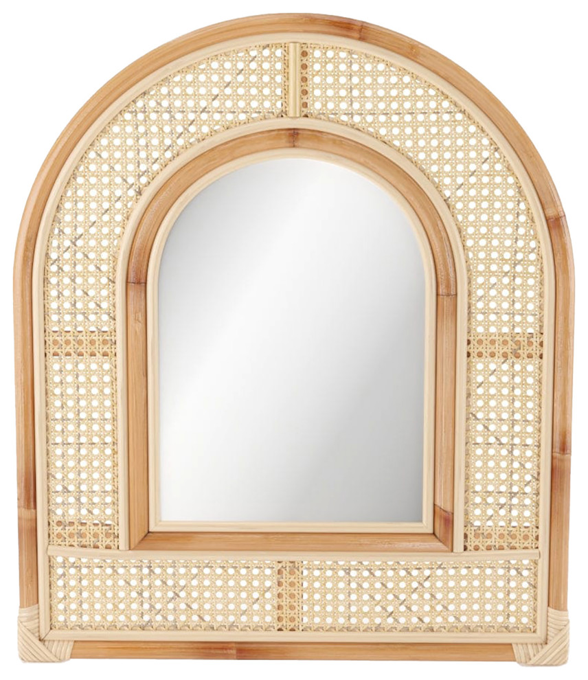 Bali Rattan Wall Mirror, Lightweight Wall Mounted or Leaning Boho Arch