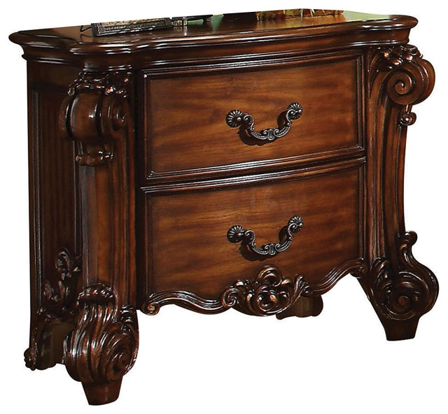 Elegant Nightstand, Unique Carved Details and 2 Spacious Drawers