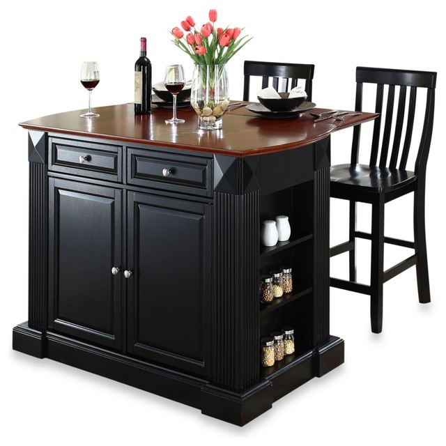 Crosley DropLeaf Breakfast Bar Top Kitchen Island With Black