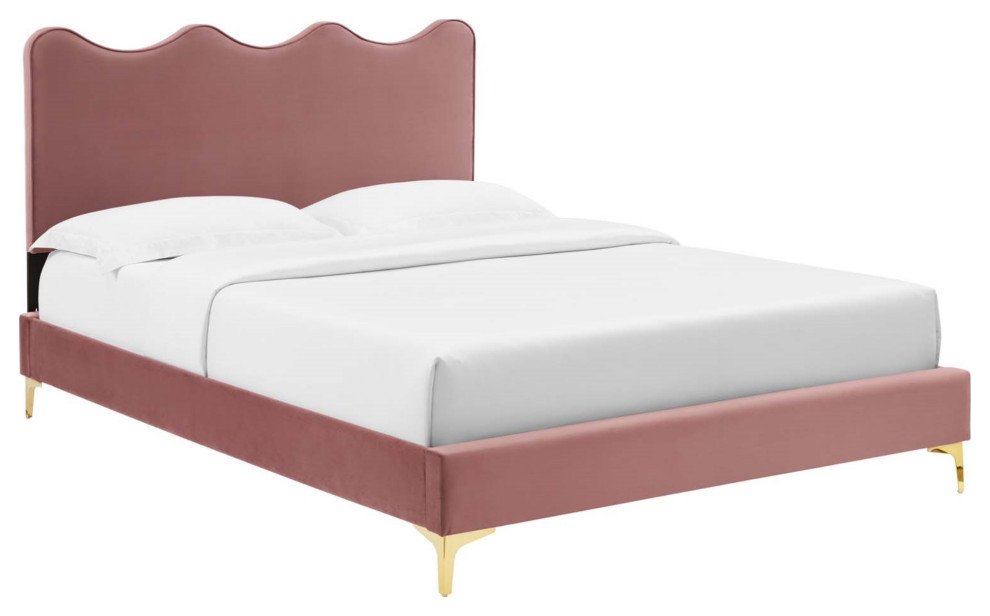 Current Performance Velvet King Platform Bed Midcentury Platform