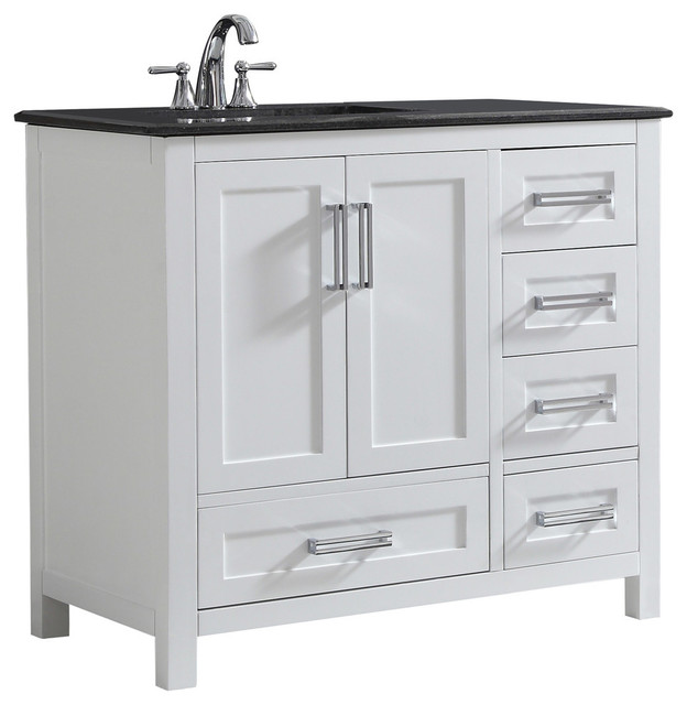 Evan 36 inch Left Offset Bath Vanity with Black Granite Top