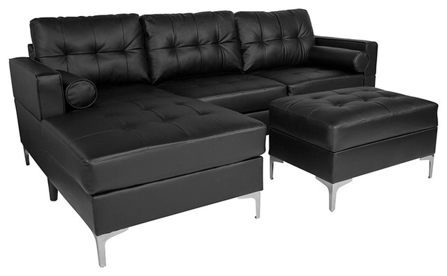 Offex Upholstered Tufted Back Sectional With Chaise And Ottoman Offex Upholstered Tufted Back Sectional