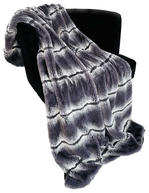 Plutus Charcoal Fluffy Fields Faux Fur Throw Blanket, 80"L x 90"W Twin XL