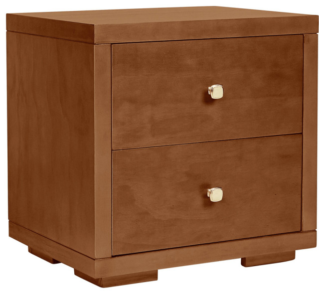 19" Walnut Two Drawer Nightstand Transitional Nightstands And