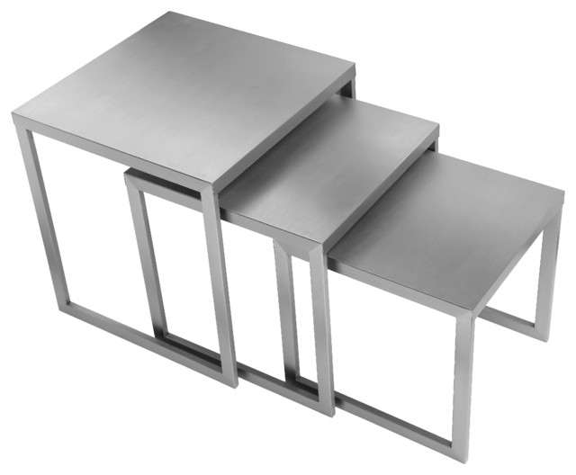 Century Nesting Side Tables Brushed Metal 3 Piece Set