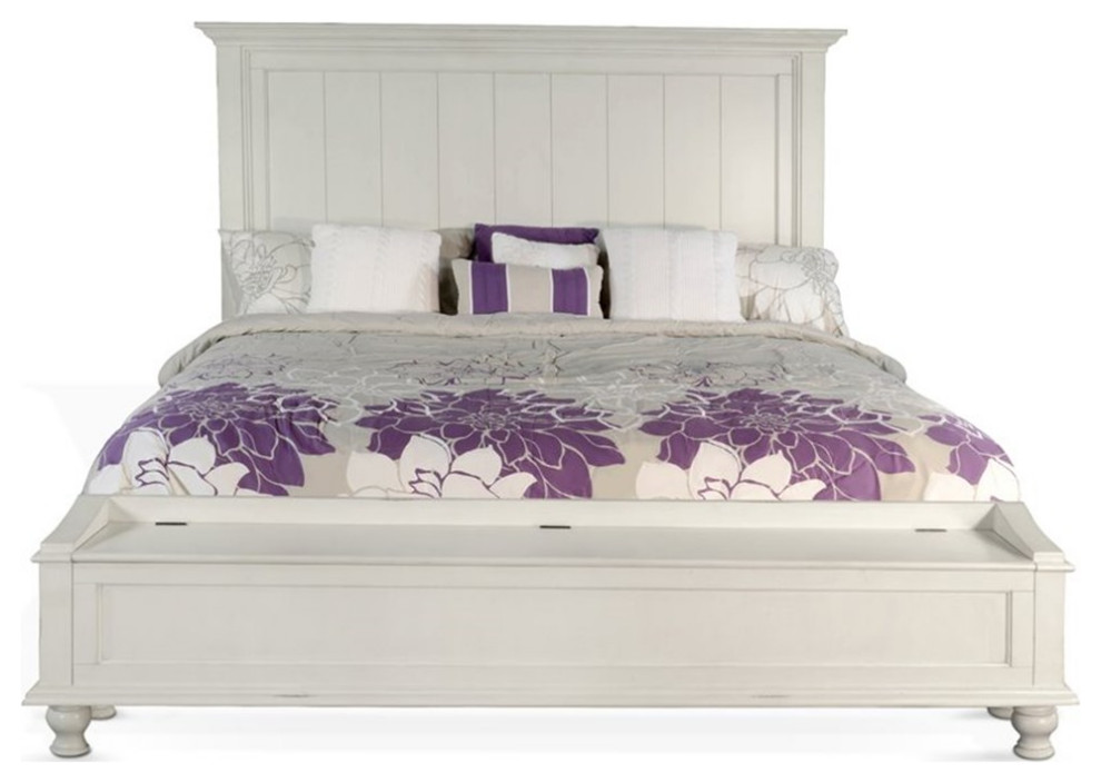 Sunny Designs Carriage House Coastal Wood Eastern King Bed in Off White