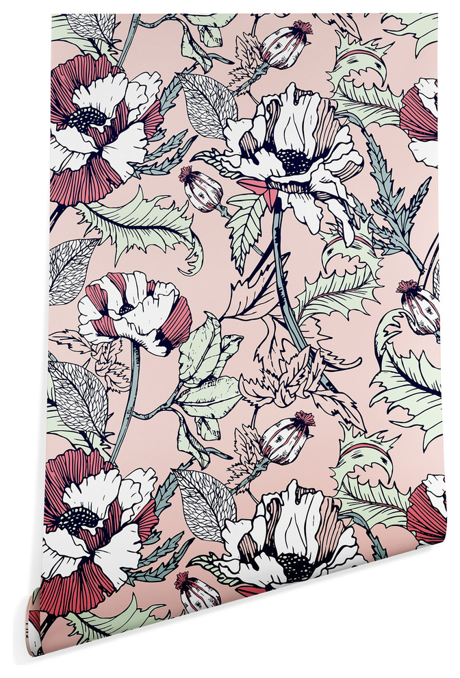 Deny Designs Marta Barragan Camarasa Flowering Poppy Wallpaper, 2'x8