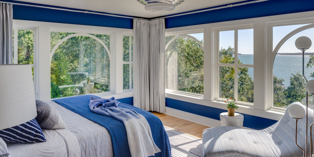 Blue & White Guest Bedroom - Pleasant Heights - Cape Cod, MA - Custom Home coastal-bedroom