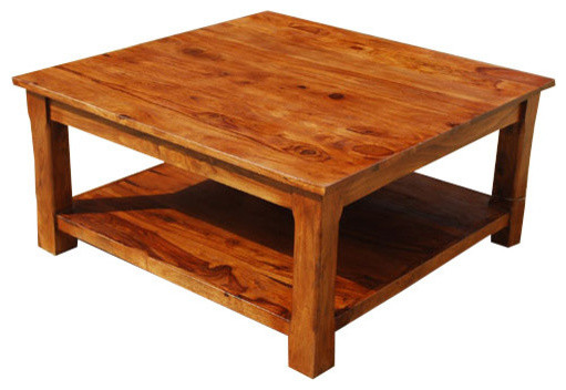 2 Tier Large Rustic Square Coffee Table, Solid Wood Square Coffee Table Designs