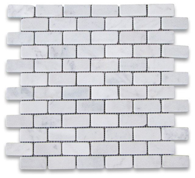 Non Slip Shower Tile Carrara White Marble 1x2 Subway Brick Tumbled, 1
