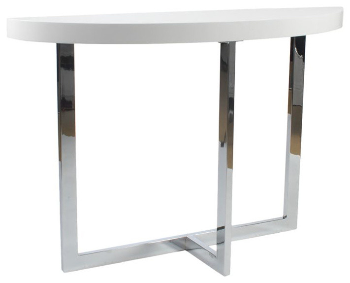 Eurostyle Oliver Demilune Console Table in White Lacquer