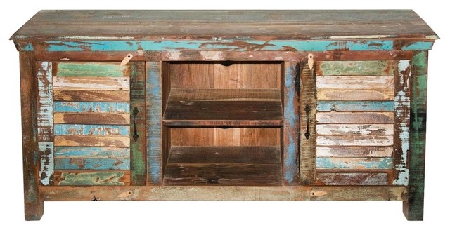 Fenwick Rustic Reclaimed Wood Shutter Door Tv Stand Media Console