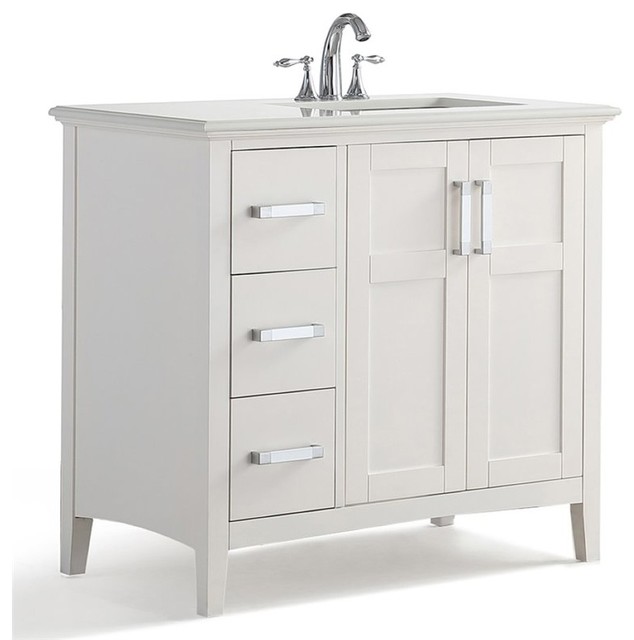 Winston 36" Bath Vanity, Soft White with Bombay White Quartz Marble Top
