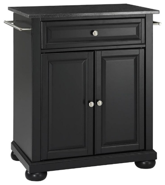 Catania Modern Black Granite Top Portable Kitchen Island in Black Kitchen Islands And Kitchen