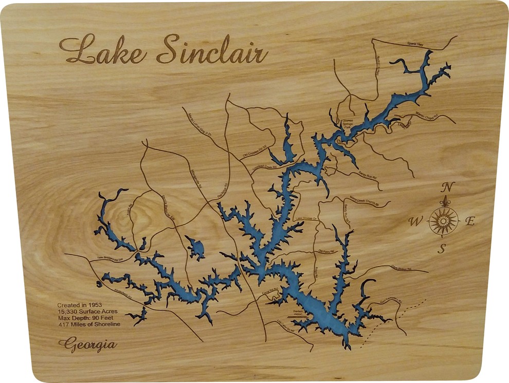 Lake Sinclair Topo Map Lake Sinclair, Georgia-Wood Lake Map - Contemporary - Wall Accents - By  Phd's | Houzz