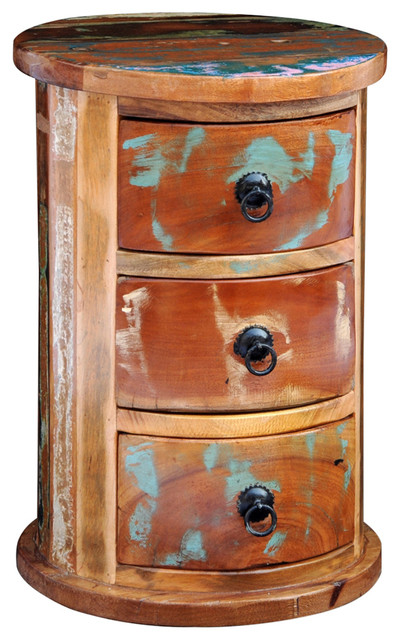 VidaXL Reclaimed Solid Wood Round Cabinet With 3 Drawers