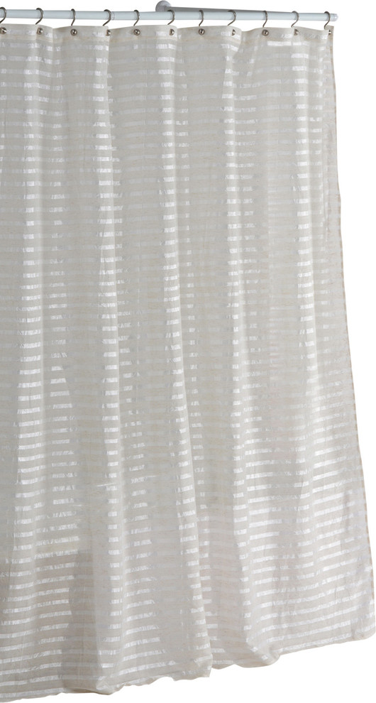 Fabric Shower Curtain Natural Linen Blend, Satin White and Ivory Linen