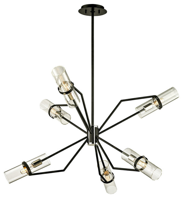 Raef Chandelier, Textured Black and Polished Nickel Finish, 36"