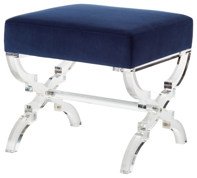 Enzo Velvet Acrylic X Leg Ottoman Mediterranean Footstools And Ottomans By Inspired Home 3511