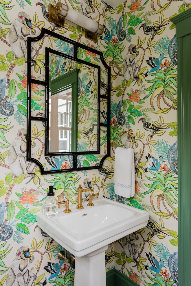 Example of a transitional powder room design in Boston