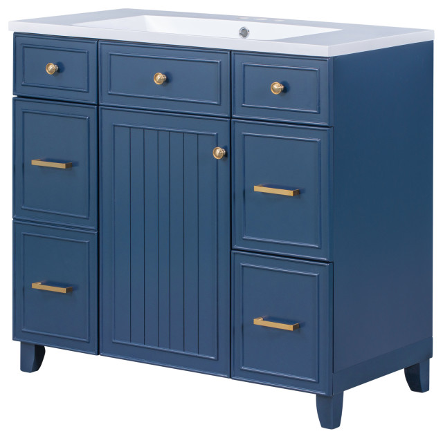 TATEUS 36" Bathroom Vanity Cabinet with Sink,Shaker Cabinetin Navy Blue ...