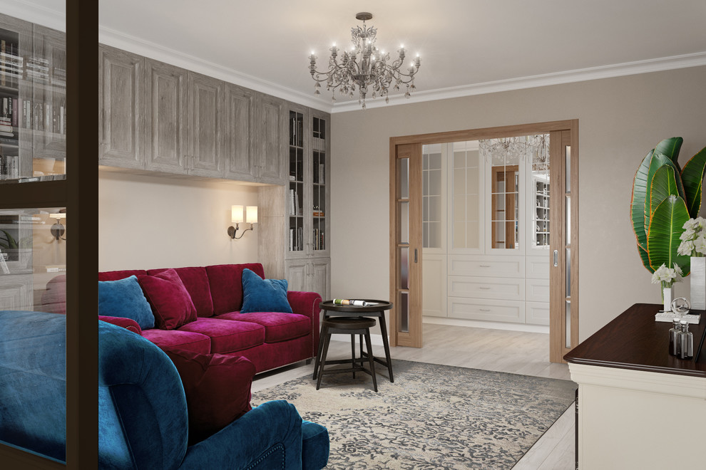 Классический интерьер гостиной в трёхкомнатной квартире П55М