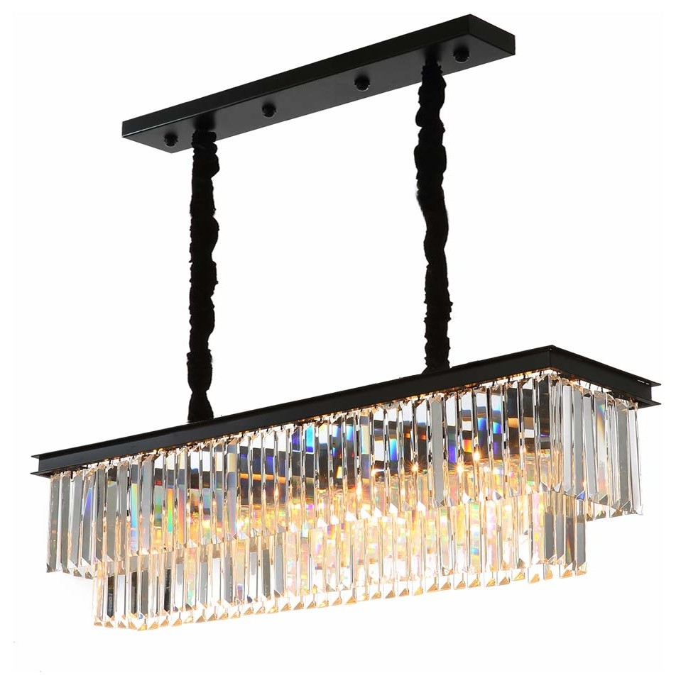 Clear Crystal Rectangle Island Dining Room Chandelier Lighting Fixture