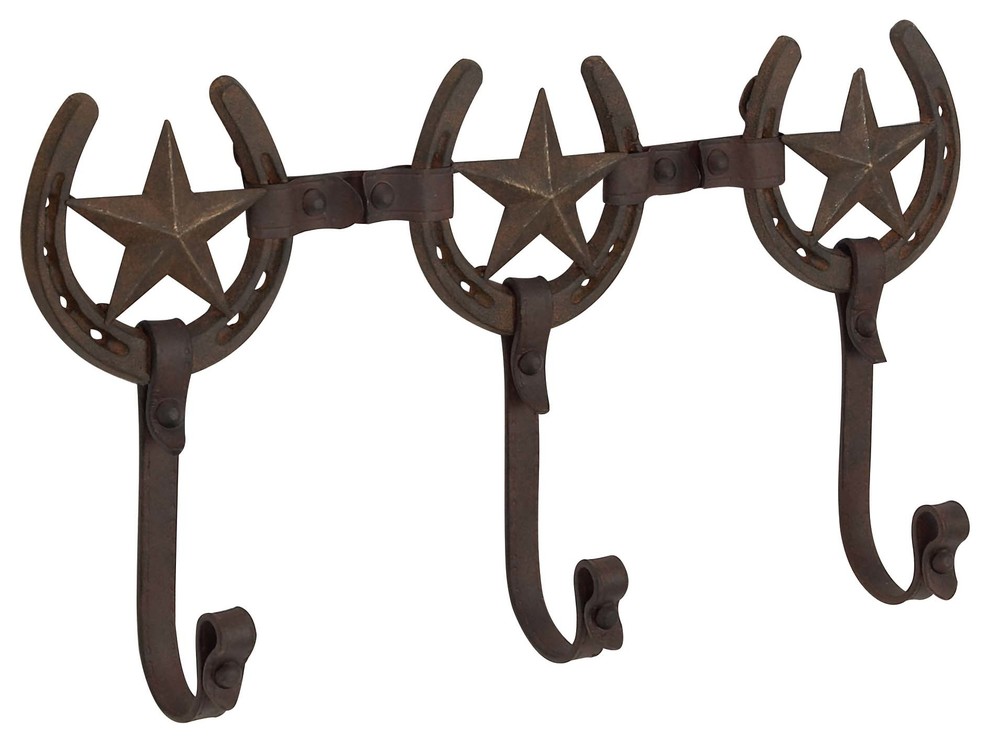 Farmhouse Iron Stars and Horsehoes Design Wall Hook Rack