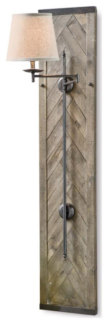 Herringbone Wood Panel Swing Arm Sconce