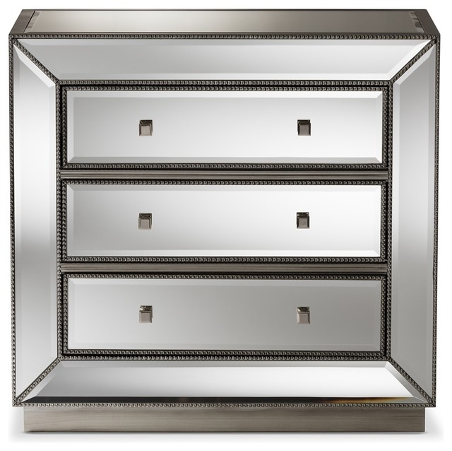 Regency Glamour Style Mirrored 3-Drawer Chest - Transitional ...