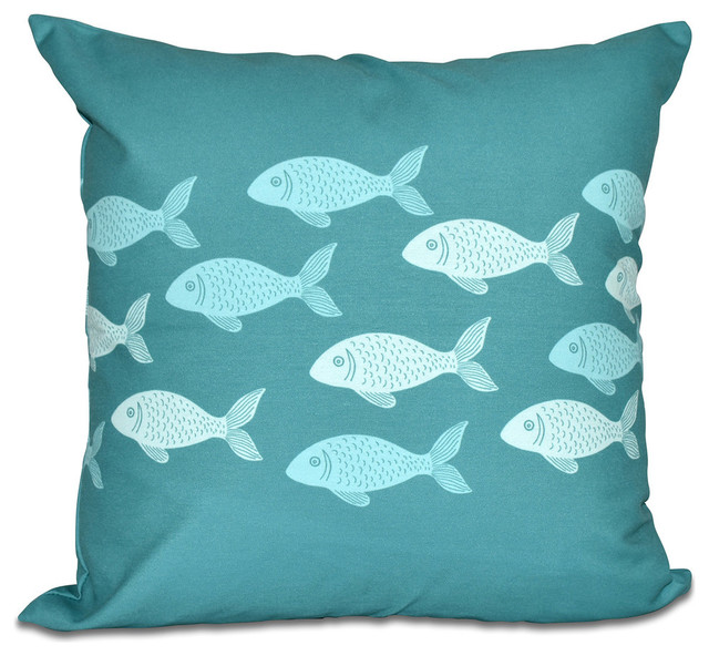 Fish Line, Animal Print Outdoor Pillow, Teal, 20"x20"