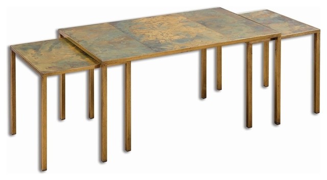 Copper Gold Nesting Coffee Tables, 3-Piece Set