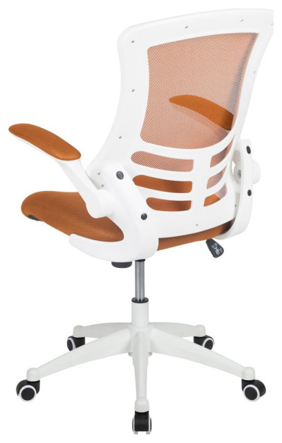 Mid-Back Tan Mesh Swivel Ergonomic Task Office Chair with White Frame ...